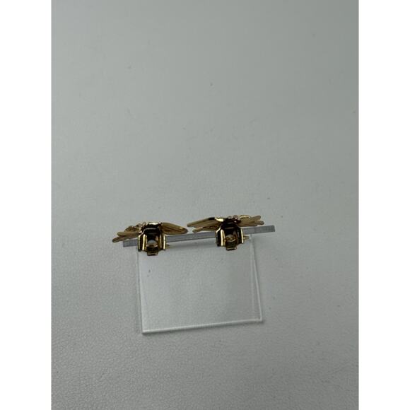 Christian Dior Vintage Gold Tone Clip On Earrings Abstract Fan - Picture 6 of 9